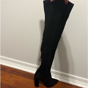 Black Suede thigh boots, size 10.